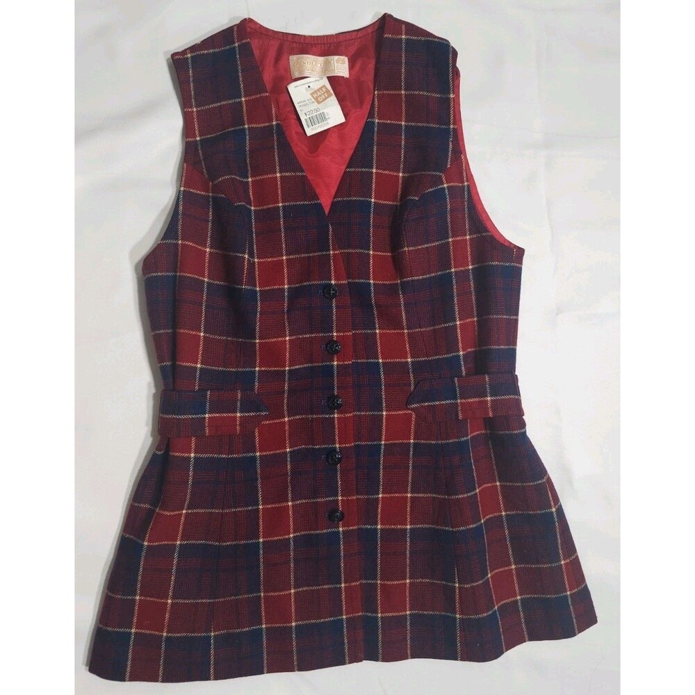 VINTAGE NWT 60s Pendleton Wool Vest Womens M Red Tartan Plaid Waistcoat NOS USA
